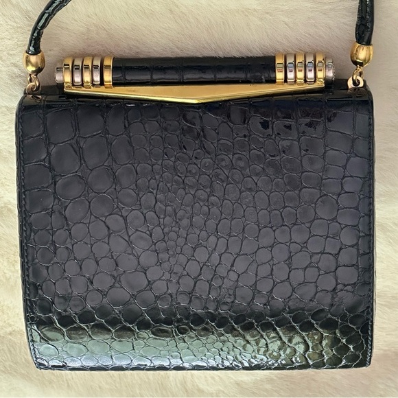 Vtg RODO M bag black patent croc mint condition Italy designer NWOT - Picture 11 of 14